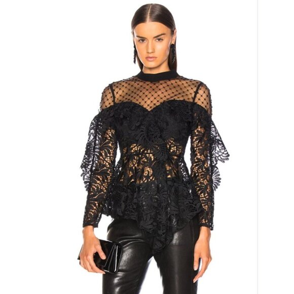 NEW Self-Portrait Lace Handkerchief Top in Black NWOT- Size XS - Picture 1 of 9